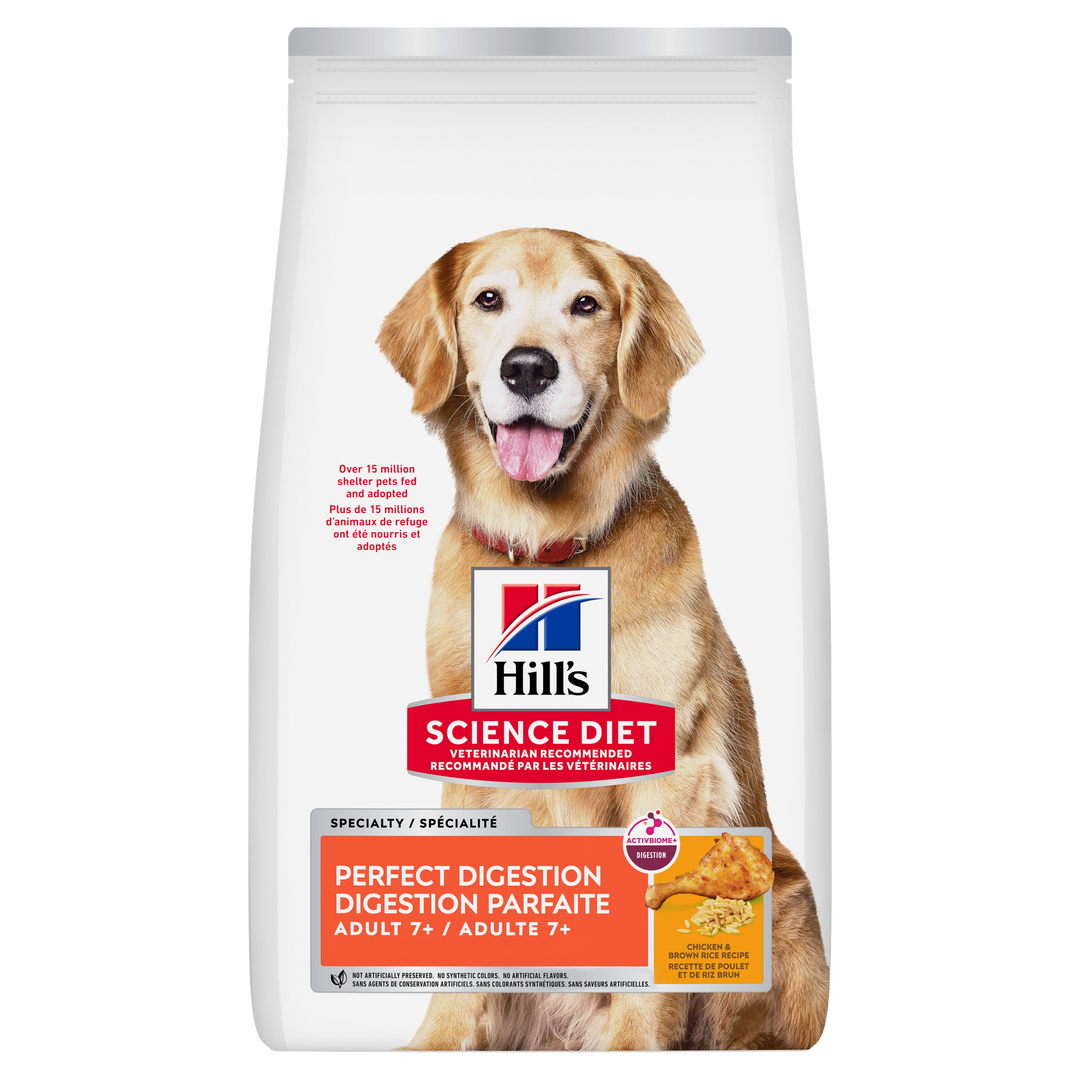 Hill's Science Diet - Digestion Parfaite (Perfect Digestion), Poulet et Riz Brun - Nourriture Sèche pour Chiens Adultes 7+ Ans