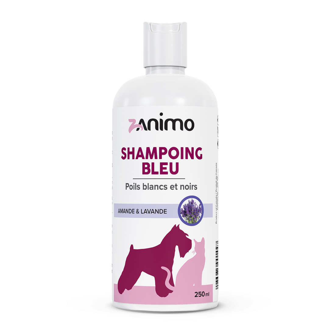 Zanimo - Shampoing Bleu Poils Blancs et Noirs - Shampoing pour Chiens et Chats